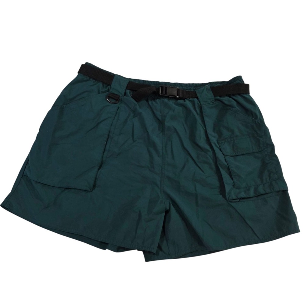 BILL BLASS Cargo‎ Shorts Nylon Polyester Belted Pocket Green XL Hiking Outdoors